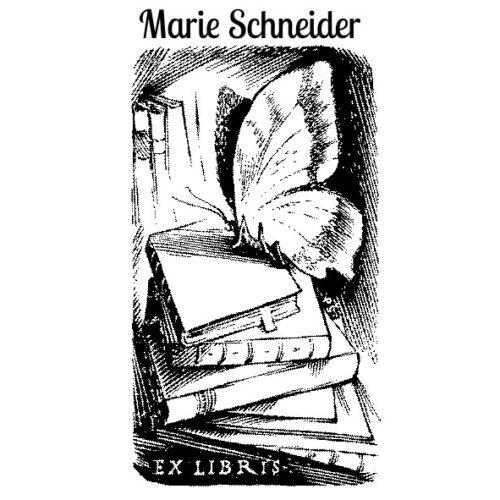 Ex Libris Holzstempel – Schmetterling auf Bücher