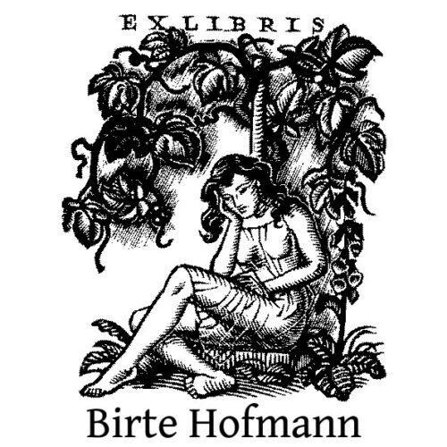 Ex Libris Holzstempel – Frau am Baum sitzend