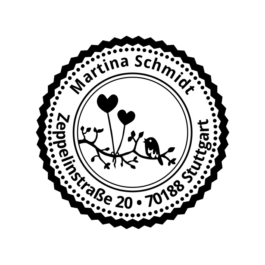 Motivstempel Vögelchen mit Herzen auf Zweig