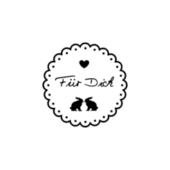 Motivstempel Ostern Für Dich mit Herz, zwei Hasen und rundem Rahmen