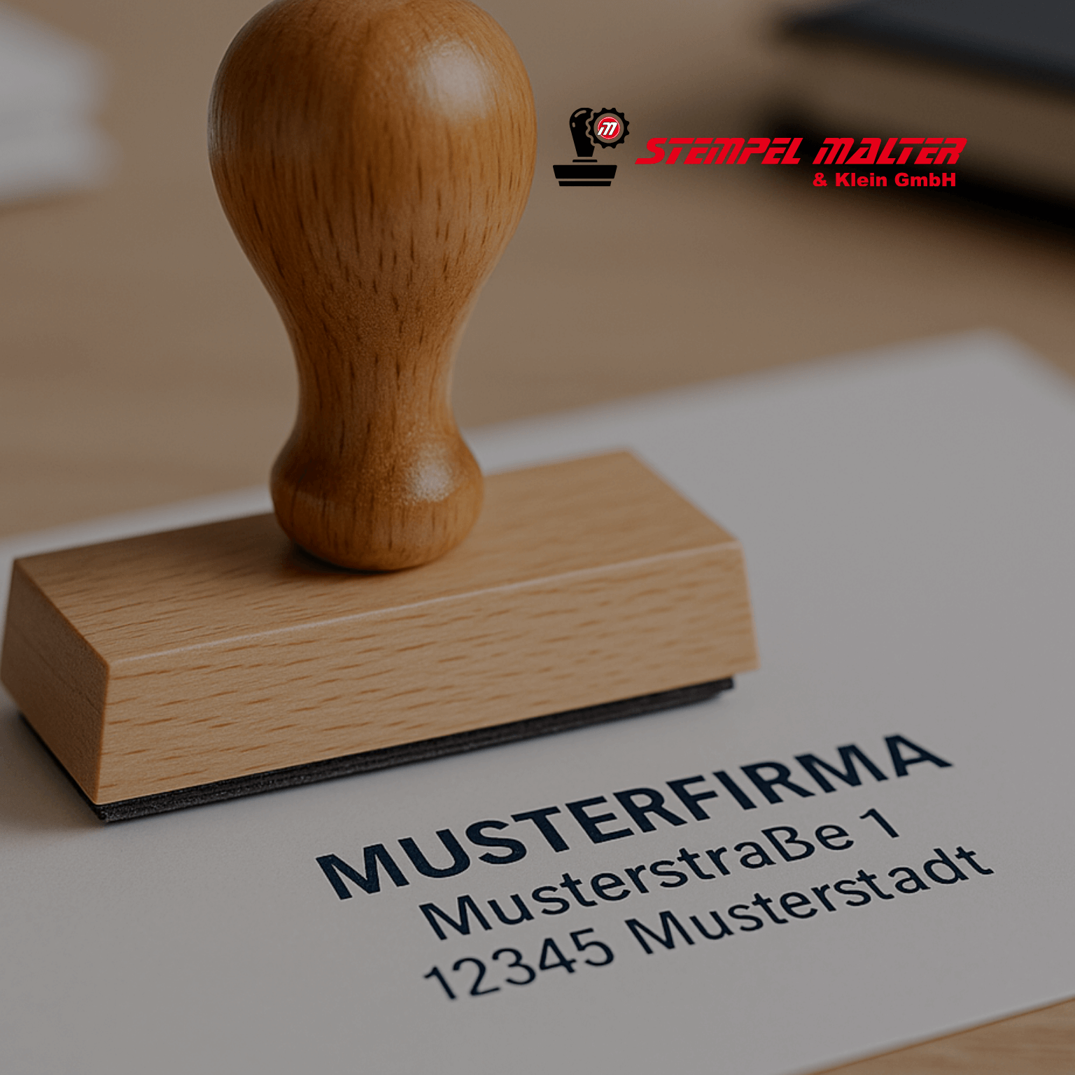 Adressstempel mit Musteranschrift auf einem Zettel