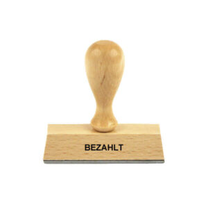 Holzstempel Lagertext: BEZAHLT