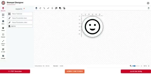 Stempel Designer für runden Holzstempel mit lächelndem Smiley