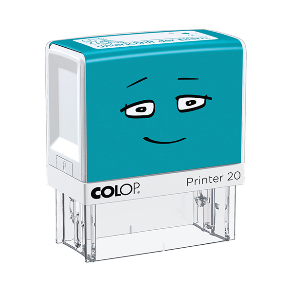 COLOP Printer 20 Schulstempel – Motivstempel mit Gesicht in Blau aus der NIO School Motivation Serie