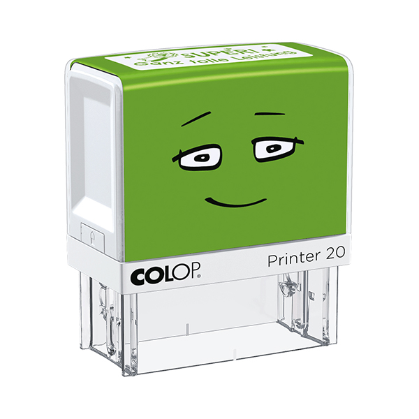 COLOP Printer 20 Schulstempel – Motivstempel mit Gesicht in Grün aus der NIO School Motivation Serie