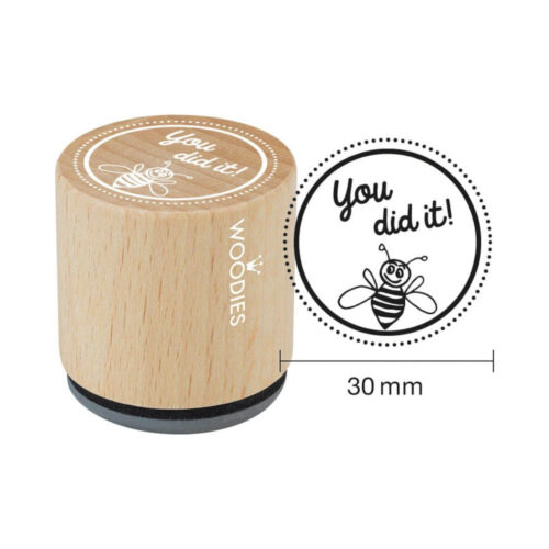 Woodies Holzstempel rund Motiv You did it! mit Biene für Belohnungen