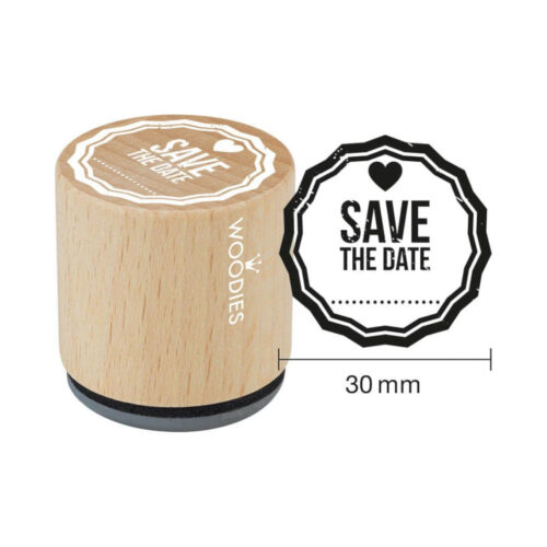 Woodies Save the Date Stempel mit Herzsymbol und Linien zum Eintragen des Datums