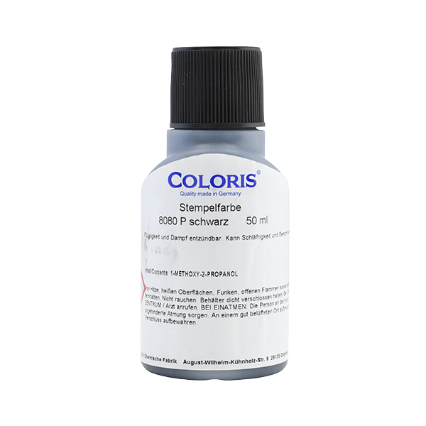 Coloris 8080P Stempelfarbe Schwarz – wetterbeständig, stark deckend, für Metall, Kunststoff, Holz, Textilien und mehr