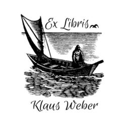 ex libris holzstempel mann im boot mit segel