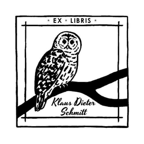 Ex Libris sitzende Lese-Eule