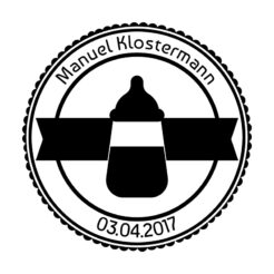 Baby-Motivstempel mit Fläschchen, Name und Datum, Abdruck rund 40 mm