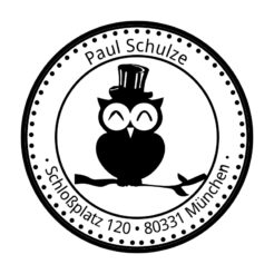 Witziger Eulenstempel mit Zylinder, Abdruck rund 40 mm