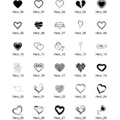 Motivstempel Herzen – Übersicht der Designs Herz 00 bis Herz 29