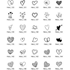 Motivstempel Herzen – Übersicht der Designs Herz 120 bis Herz 149