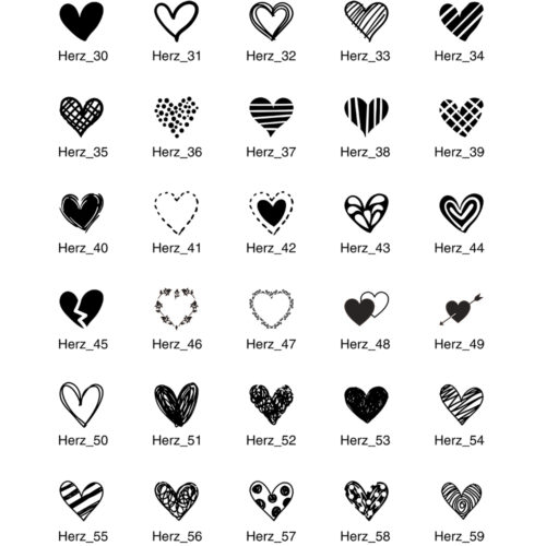 Motivstempel Herzen – Übersicht der Designs Herz 30 bis Herz 59