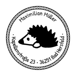 Runder Motivstempel mit Igelmotiv und Adresse, Abdruck rund 40 mm