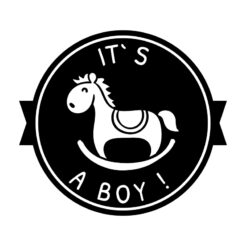 Baby-Motivstempel „It’s a boy!“ mit Schaukelpferd, Abdruck 40 mm