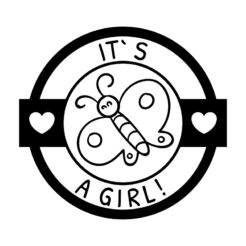 Baby-Motivstempel „It’s a girl!“ mit Schmetterling, Abdruck 40 mm