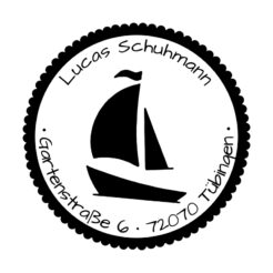 Runder Stempel mit Segelboot-Motiv, Abdruck 40 mm
