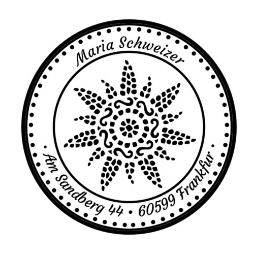 Runder Motivstempel mit stilisierter Sonne, Abdruck 40 mm