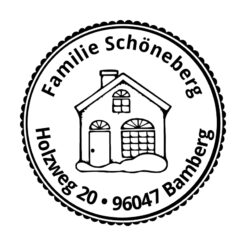Motivstempel mit Haus und Adresse, Abdruck rund 40 mm
