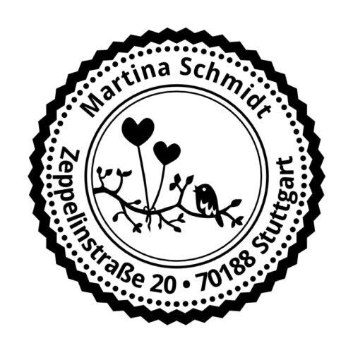 Motivstempel Vögelchen mit Herzen auf Zweig