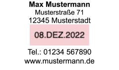 Gestaltungvorschlag für die Konfiguration des Trodat Professional 5460 Datumstempel