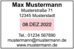 Gestaltungvorschlag für die Konfiguration des Trodat Professional 5474  Datumstempel