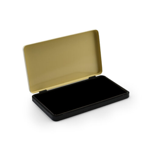 Soli 1.SM Bürostempelkissen in Schwarz – vorgetränkt mit Coloris Spezialfarbe, Metallgehäuse, Format 160 × 90 mm, für präzise Abdrucke im Büroalltag