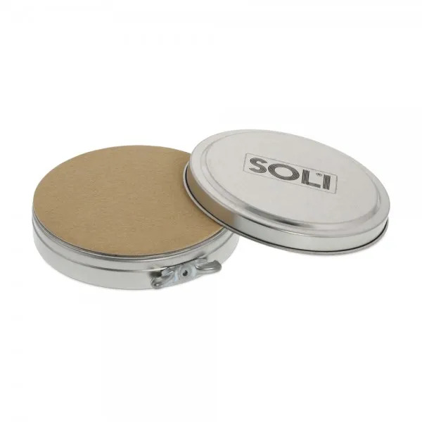 Soli Rund – Stempelkissen Ø 80 mm mit Schaumstoffeinlage und Schraubdeckel im Metallgehäuse, ideal für Spezialfarben und lösungsmittelhaltige Tinten