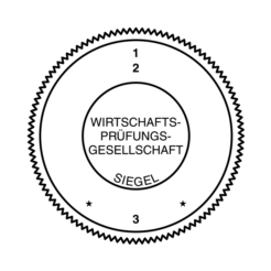 Beispiel für Stempelabdruck passend für: Stempel für Wirtschaftsprüfungsgesellschaft WP-Siegel selbstfärbend 3 zeilig