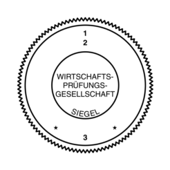 Beispiel für Stempelabdruck passend für: Stempel für Wirtschaftsprüfungsgesellschaft WP-Siegel 3 zeilig
