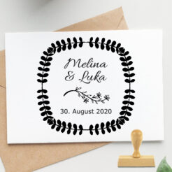 Stempel für Hochzeitseinladung mit Namen | Datum | Blätterrahmen