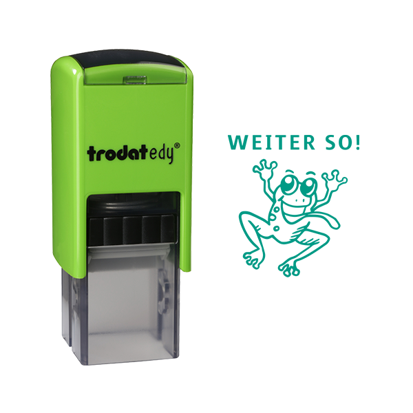 0190084632416 - edy FIX - Motivationsstempel - Lehrerstempel - Apfelgrün Grün Frosch - WEITER SO!