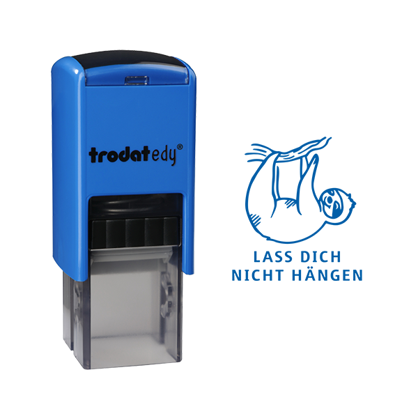 0190084632362 - edy FIX - Motivationsstempel - Lehrerstempel - Blau Schwarz Faultier - LASS DICH NICHT HÄNGEN