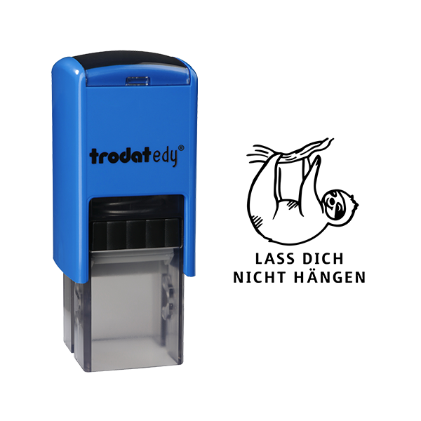 0190084632362 - edy FIX - Motivationsstempel - Lehrerstempel - Blau Schwarz Faultier - LASS DICH NICHT HÄNGEN