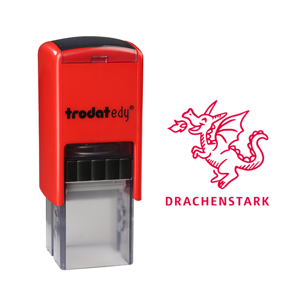 0190084632386 - edy FIX - Motivationsstempel - Lehrerstempel - Rot Violett Drache - DRACHENSTARK