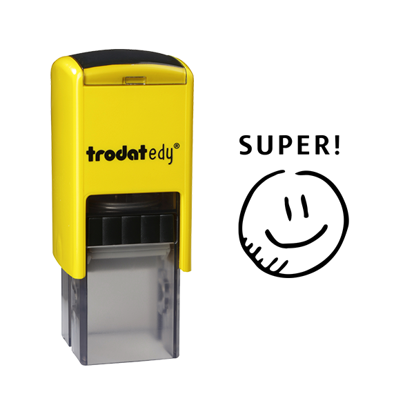 0190084632447 - edy FIX - Motivationsstempel - Lehrerstempel - Zitronengelb Schwarz Smiley - SUPER