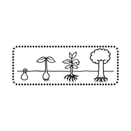 Motivationsstempel Abdruck – Pflanzenwachstum in vier Phasen mit Baum